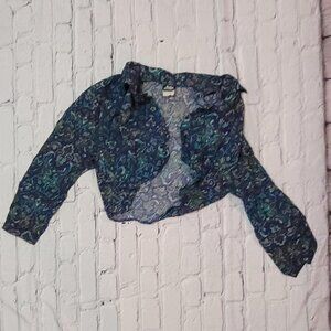 Judy Knapp Vintage Purple and Blue Paisley Print Bolero/Shrug Size S